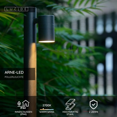 Lucide ARNE-LED - Pollerleuchte - Ø 6,3 cm - LED - GU10 - 1x5W 2700K - IP44 - Schwarz